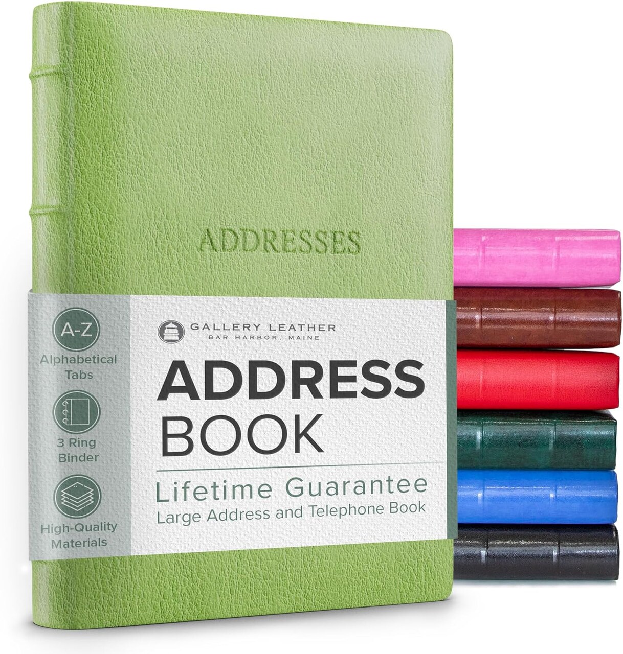 Gallery Leather Large Address Book with Alphabetical Tabs up to 480 records, Leather Notebook Hardcover, Telephone and Address Books - 9x7,